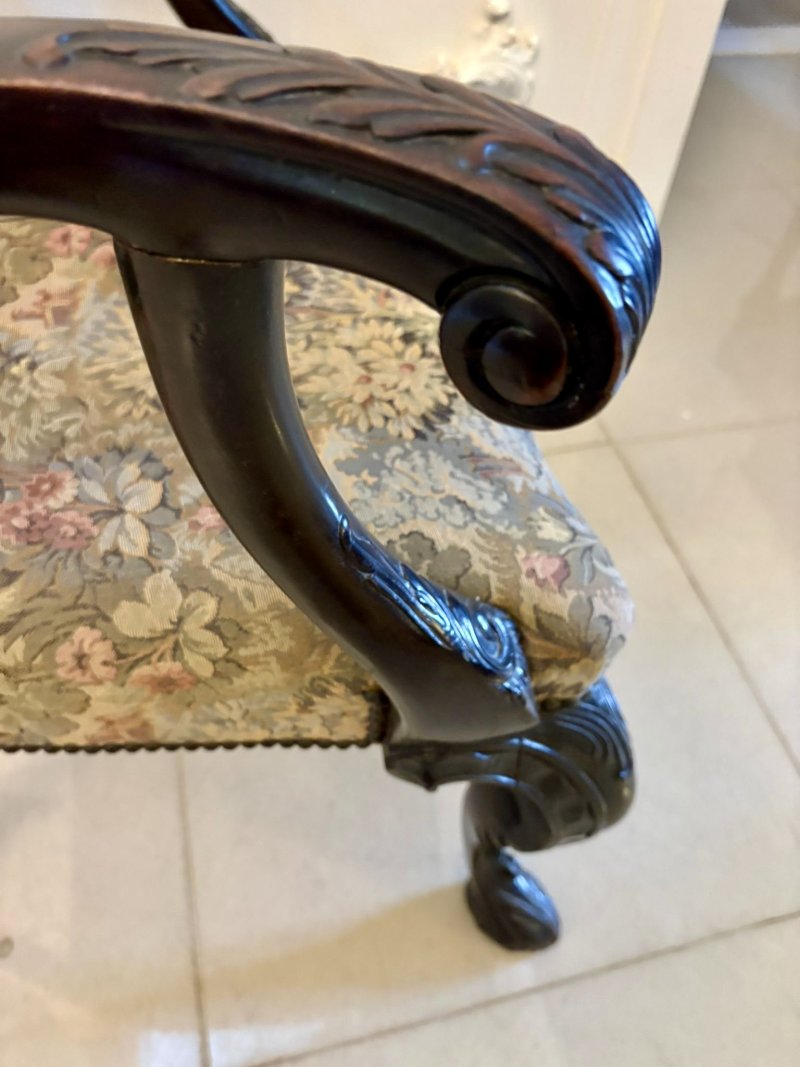 Antique Exceptional Victorian Carved Mahogany Chippendale Style Ribbon Back Desk Chair - Image 13